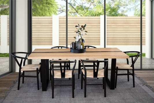 Dorian Black Resin Natural Timber Dining Table Room Set