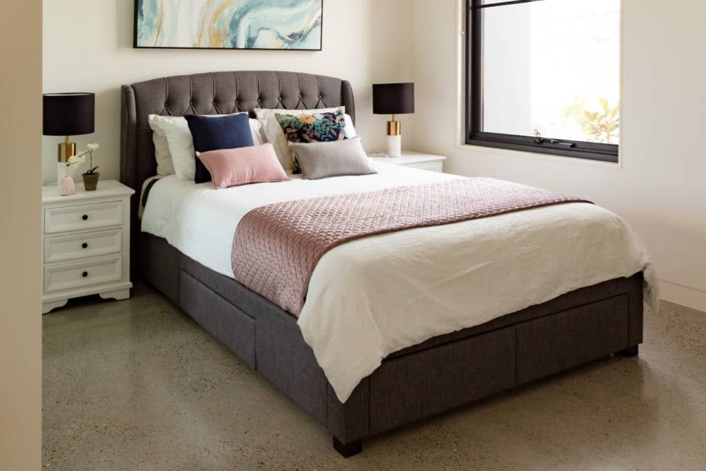 Kingston 4 Drawers Upholstered Fabric Double Bed Dark Grey