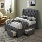 Kingsvix 4 Drawers Upholstered Fabric Double Bed Dark Grey