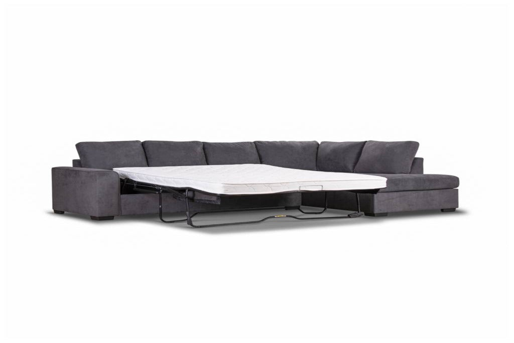 Mila Fabric 3 Seater RHF Chaise Sofa Bed-Dark Grey