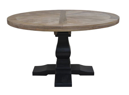 French Provincial Velino Parquetry 135 Round Dining Table 4 Chair Set  - Oak Black