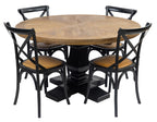 Velivix Parquetry 135 Round Dining Table 4 Chair Set  - Oak Black