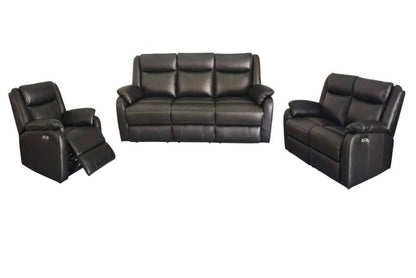 Pinnacle Electric Recliner Leather Sofa 3+2+1 Set Black