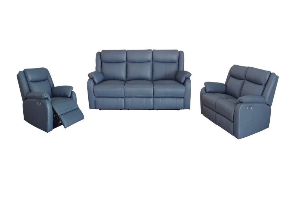 Pinnacle Electric Recliner Leather Sofa 3+1+1 Set Marine Blue