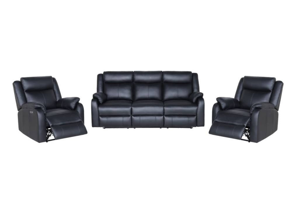 Pinnacle Electric Recliner Leather Sofa 3+2+1 Set Black