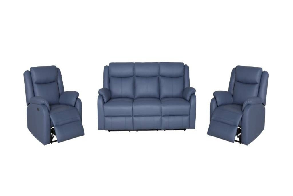 Pinnacle Electric Recliner Leather Sofa 3+1+1 Set Marine Blue