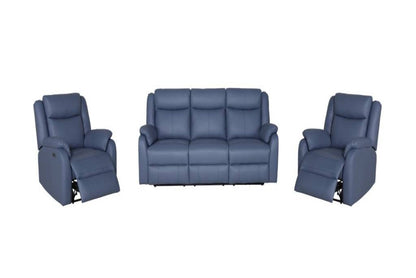 Pinnacle Electric Recliner Leather Sofa 3+2+1 Set Marine Blue