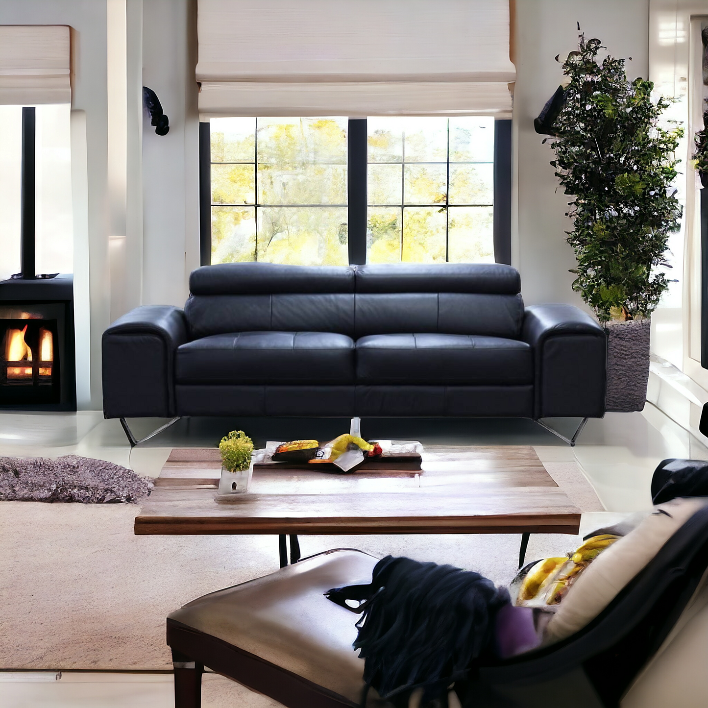 Bellagio 2 Seater Leather Sofa Lounge Black