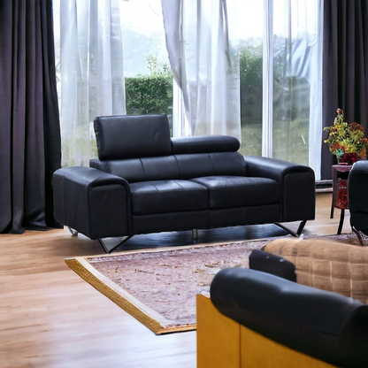 Bellagio 3 Seater Leather Sofa Lounge Black