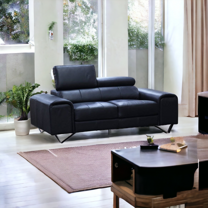 Bellagio 3 Seater Leather Sofa Lounge Black