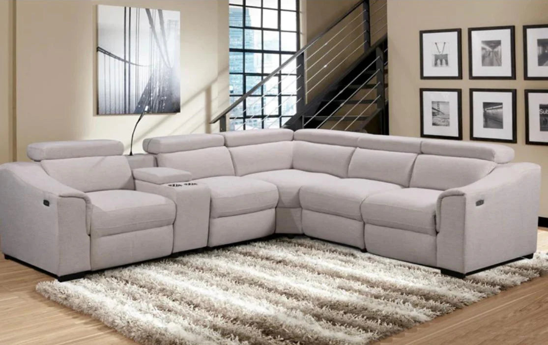 Blake Fabric Corner Modular Lounge W/2 END Electric Recliner MFC-Light Grey