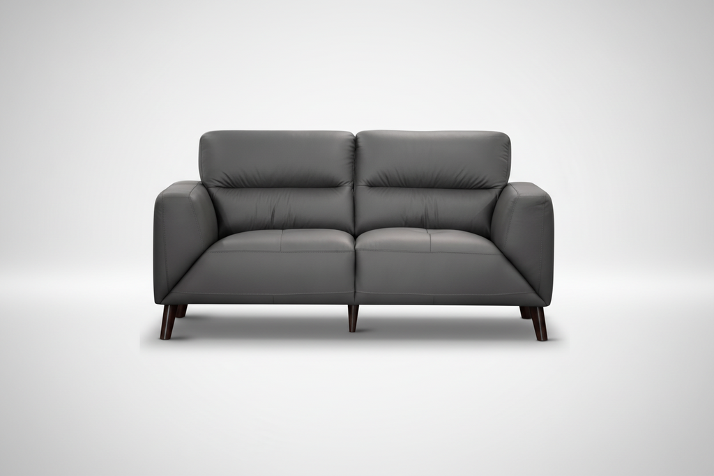 Gray leather sofa on a white background