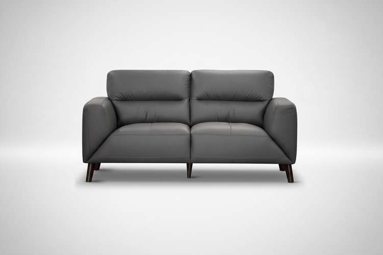 Gray leather sofa on a white background
