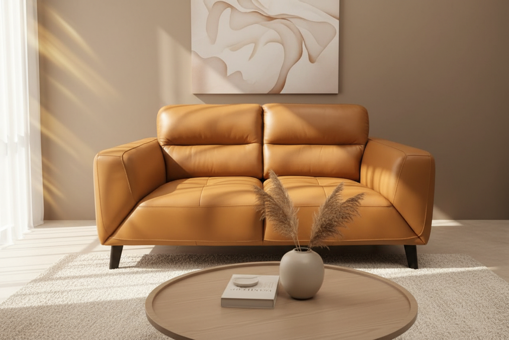 Sonoma 3 Seater Leather Sofa Tangerine