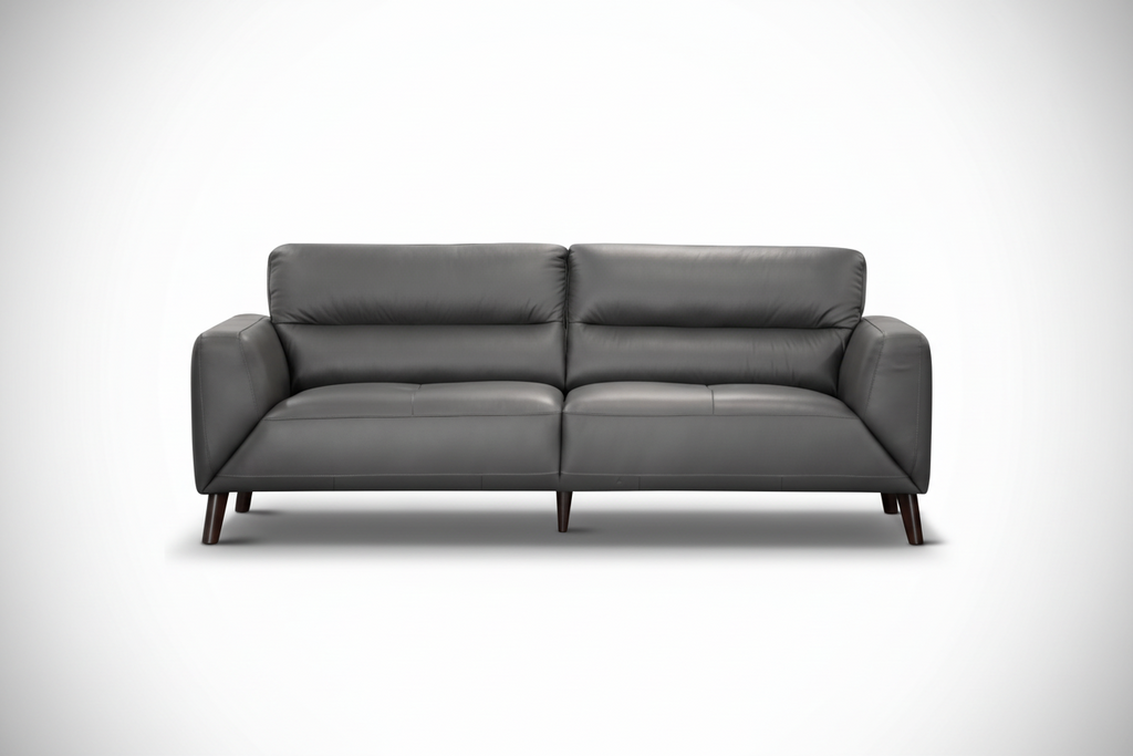 Gray leather sofa on a white background