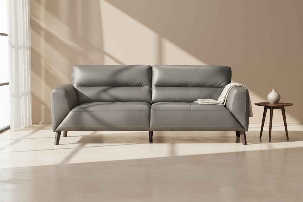 Sonoma 3 Seater Leather Sofa -Gunmetal