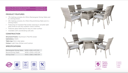 Priestly Outdoor Wicker 3PC Dining Set-Light Grey