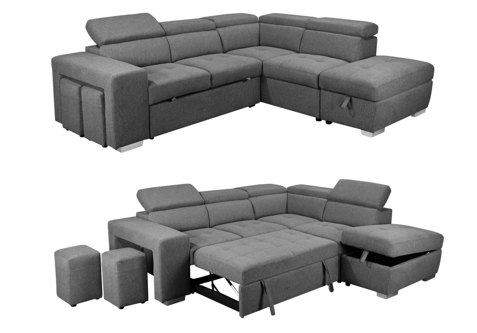 Ivanhoe 2 Seater Storage Sofa Lounge with Pull-Out Sofa Bed- RHF Strom