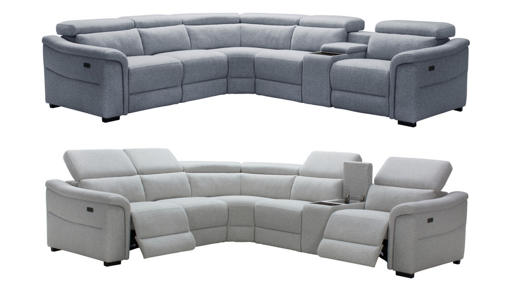 Robbie Fabric Corner Modular W/2 End Electric Recliner -Light Grey