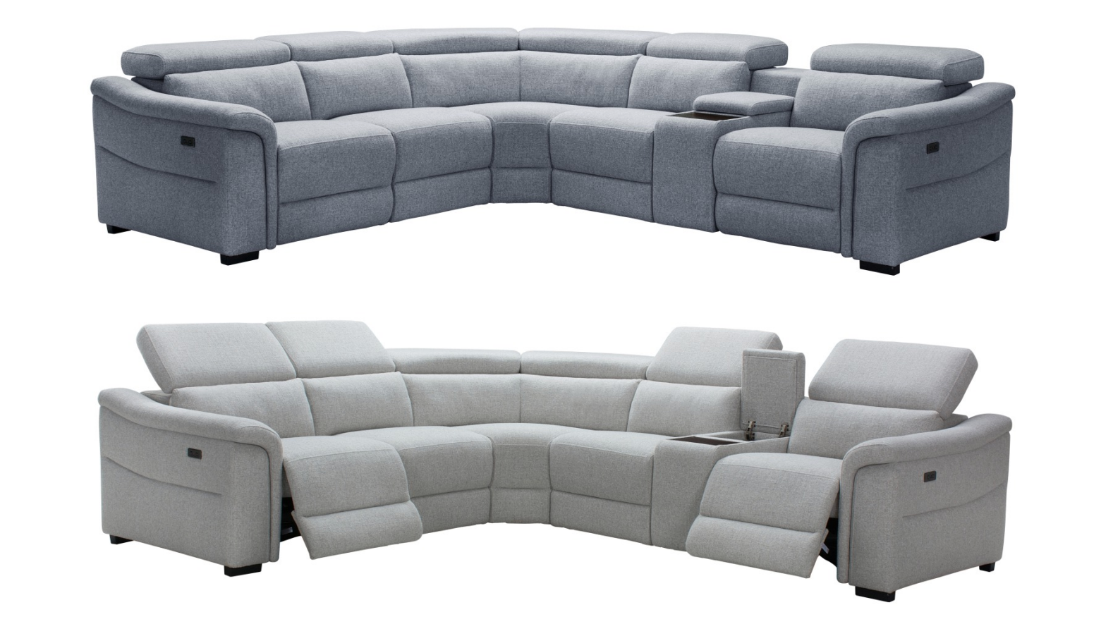 Robbie Fabric Corner Modular W/2 End Electric Recliner -Light Grey