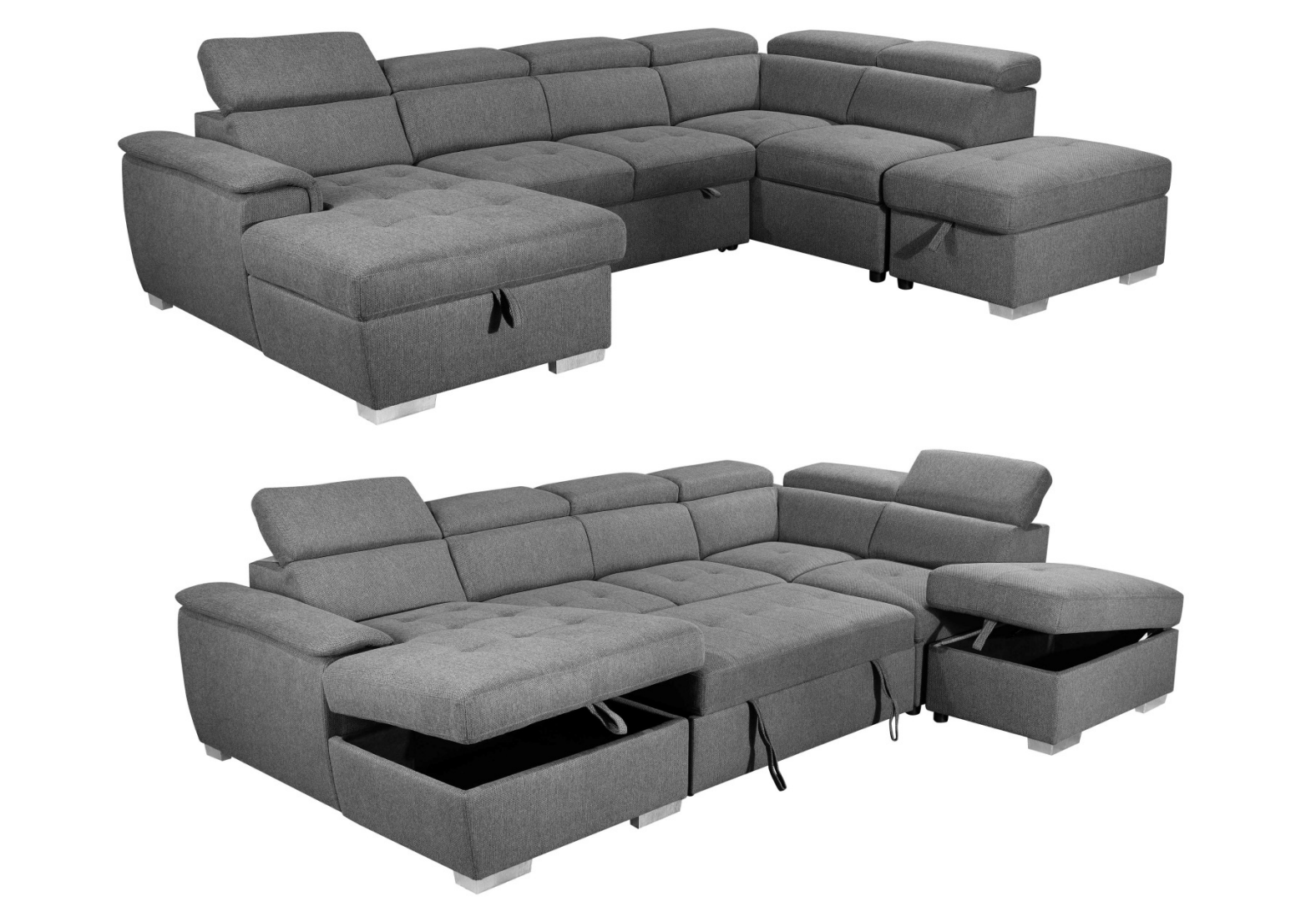 Jackson 4-Piece Storage Sofa Lounge with Pull-Out Sofa Bed- Strom