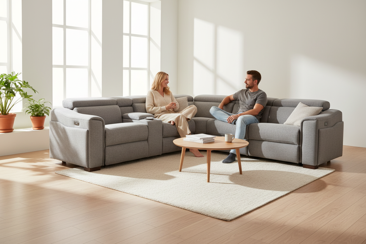 Blake Fabric Powered Modular Recliner Sofa- 451 Light Grey