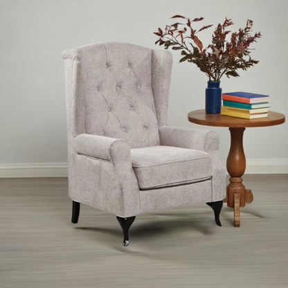 Royal Chesterfield Wing Armchair Fabric Sofa Beige