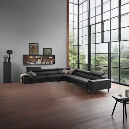 Bellagio Corner Leather Sofa Lounge Black