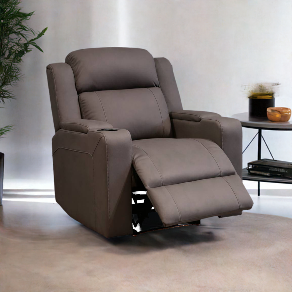 Home Cinema Single Seater Electric Recliner Rhino Suede Fabric Sofa Grey