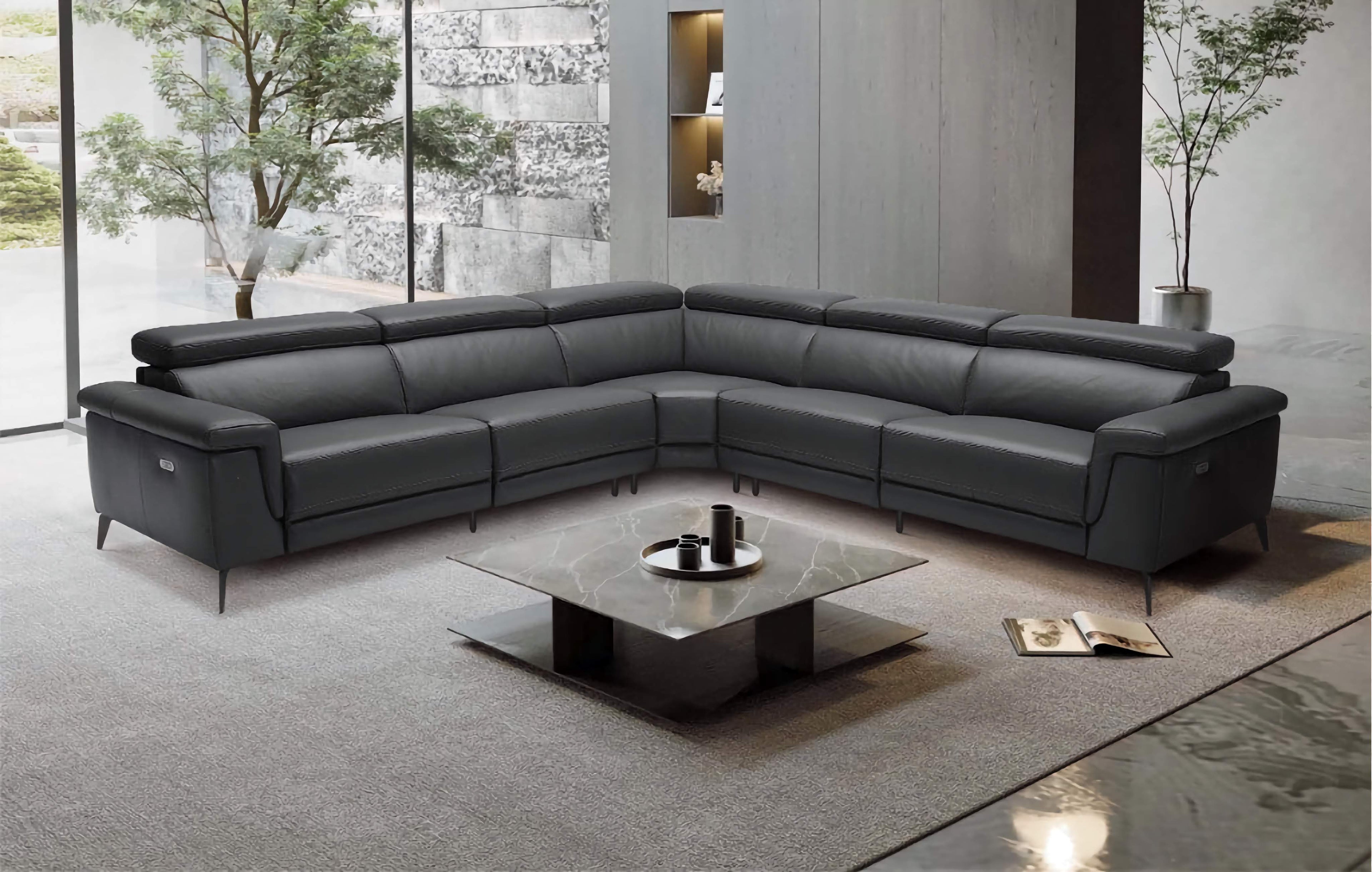 Harper Corner Modular Electric Recliner Leather Lounge- Black