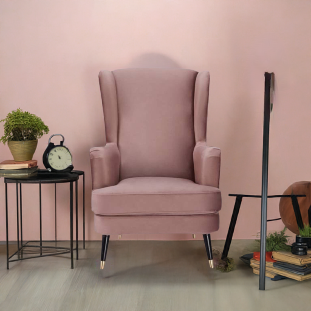 Cooper Wing Arm Chair Luxury Velvet - Blush