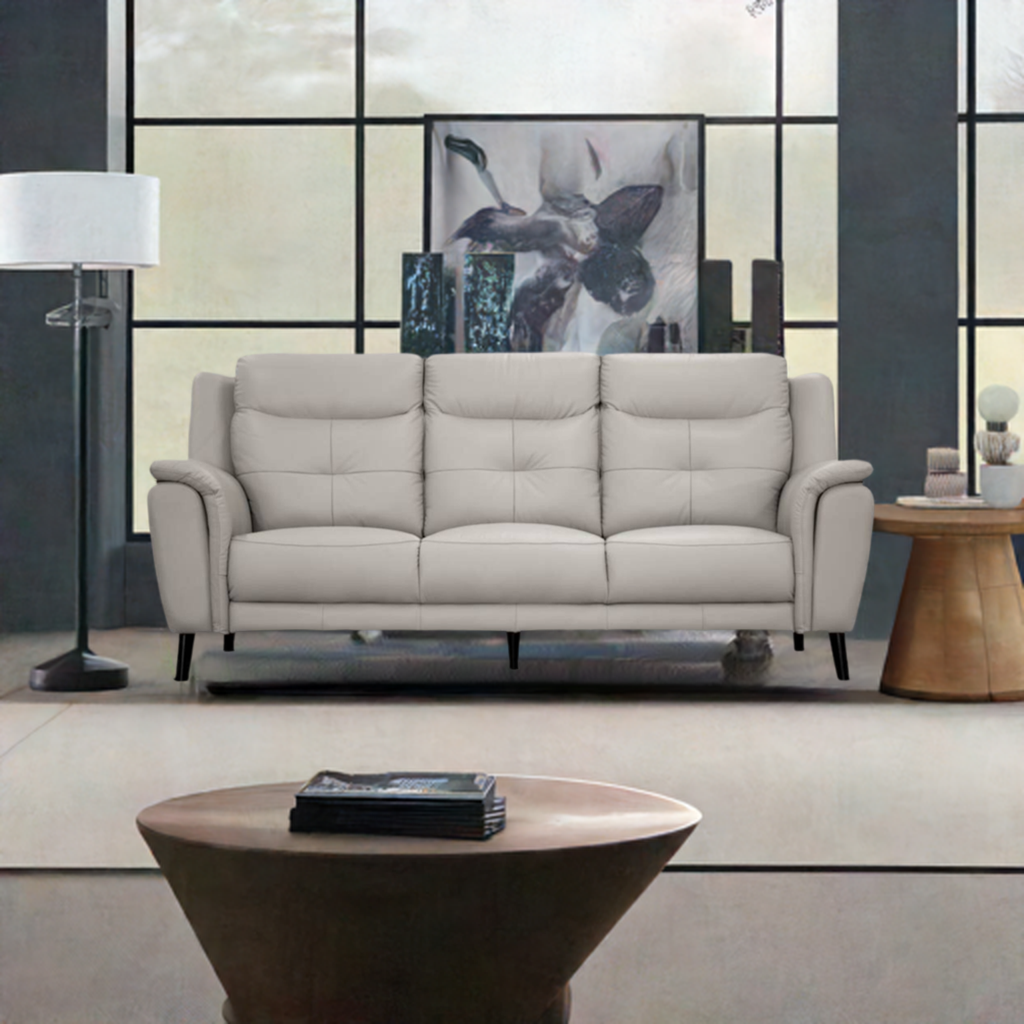 OFFO Georgia 3 Seater Leather Sofa Silver