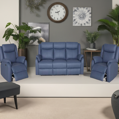 Pinnacle Electric Recliner Leather Sofa 3+1+1 Set Marine Blue