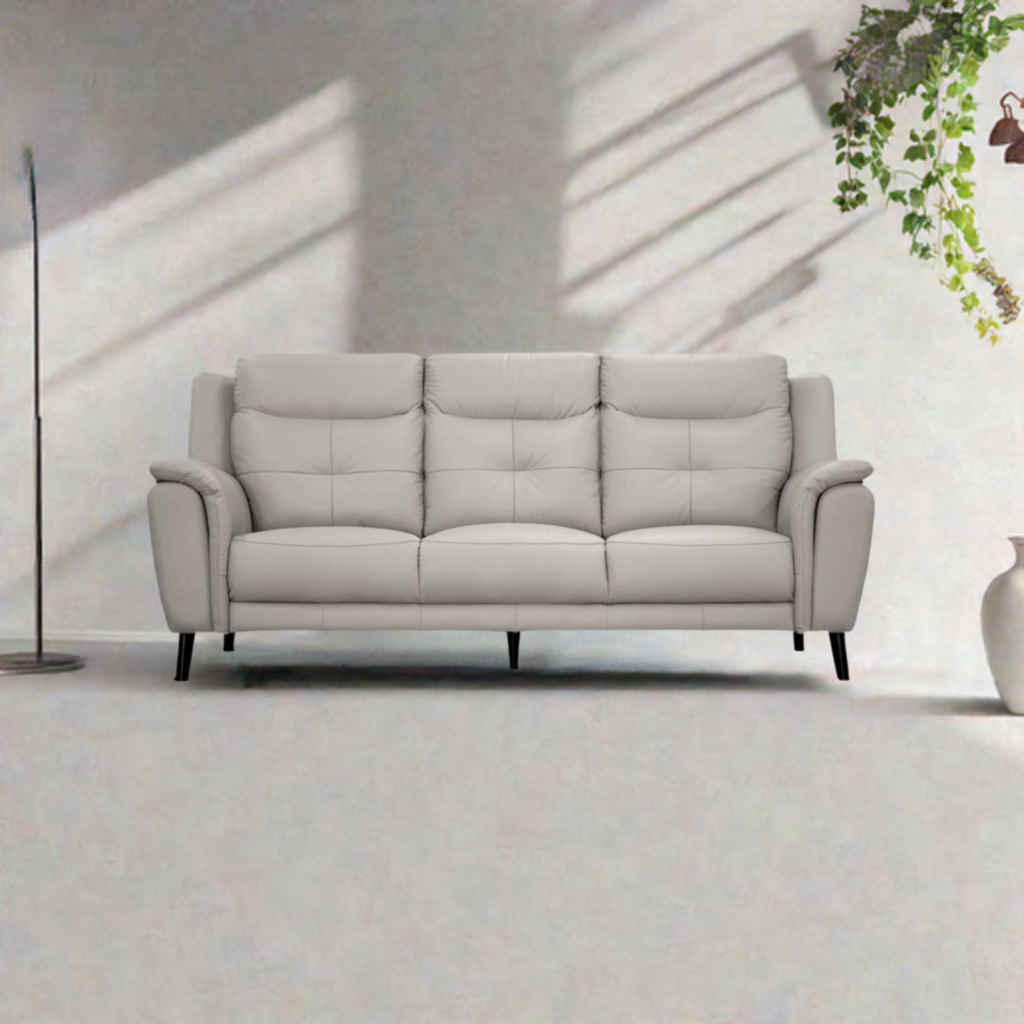 OFFO Georgia 3 Seater Leather Sofa Silver