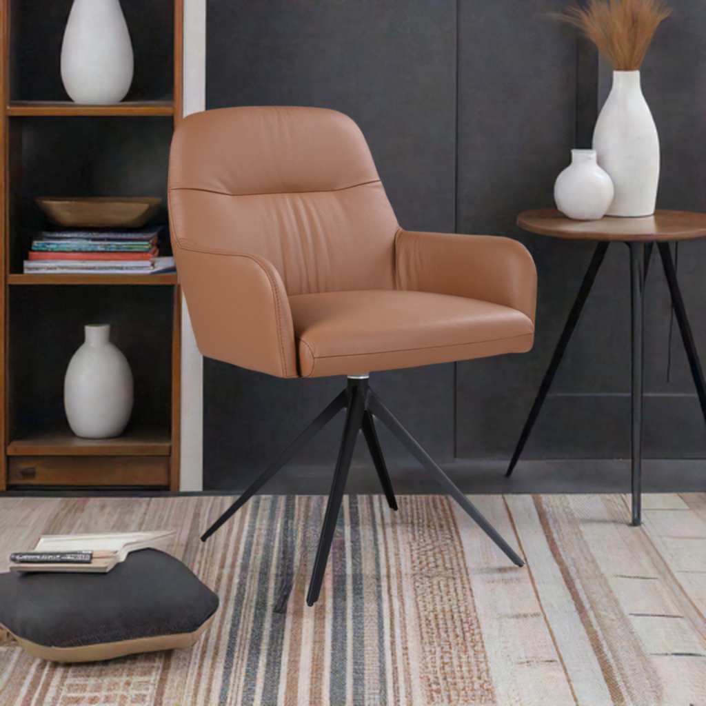 Kalvin  Leather Swivel Arm Chair Cogna