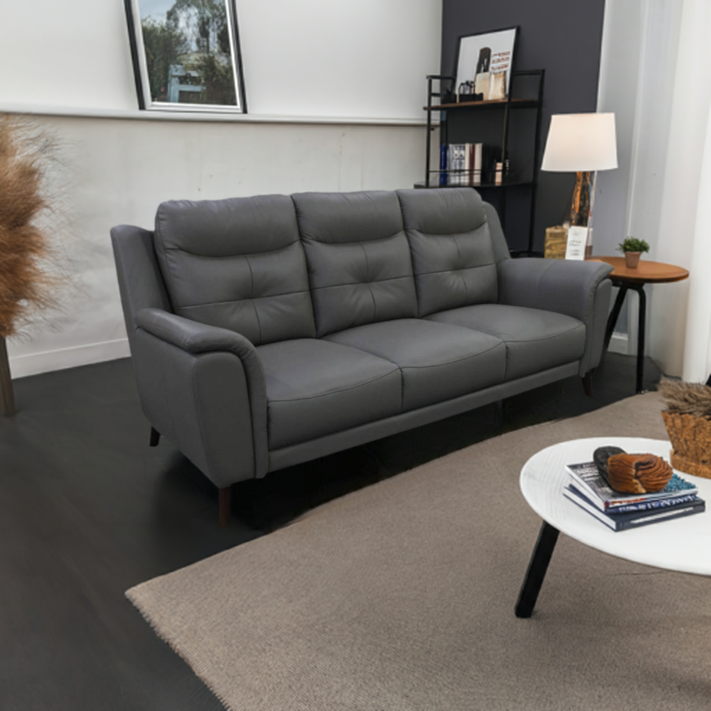 OFFO Georgia 3 Seater Leather Sofa Gunmetal