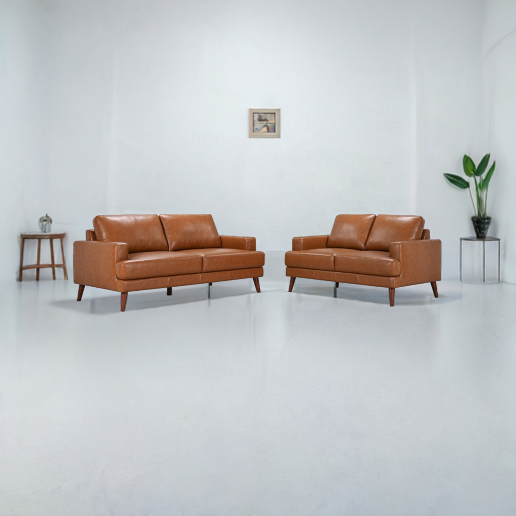 OFFO Mia Cowhide Leather 3S+2S Sofa Set-Tan