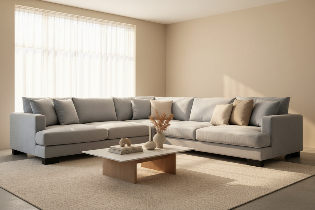 Manhattan Deep Seat Corner Fabric Lounge -Light Grey