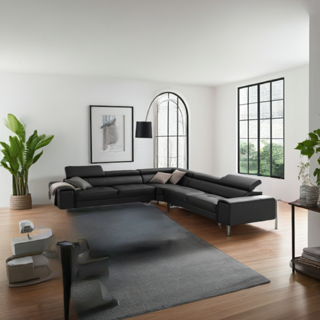 Bellagio Corner Leather Sofa Lounge Black