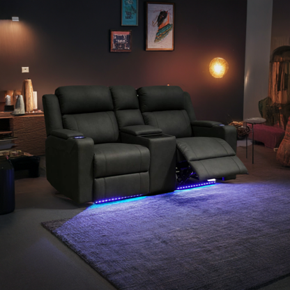 Home Cinema 2 Seater Electric Recliner Rhino Suede Fabric Sofa Black