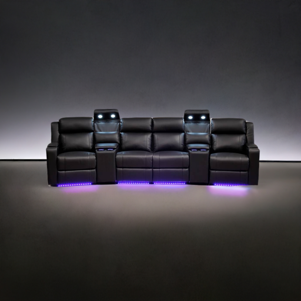 Home Cinema 4 Seater Leather Black 