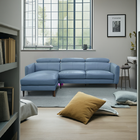 Madison 3 Seater Leather Left Chaise Sofa - Blue