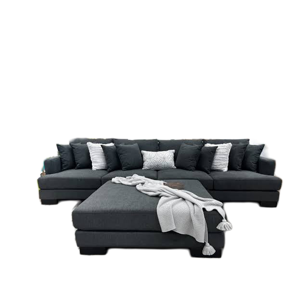 Manhattan Deep Seat Modular Fabric Lounge Plus Ottoman Dark Grey