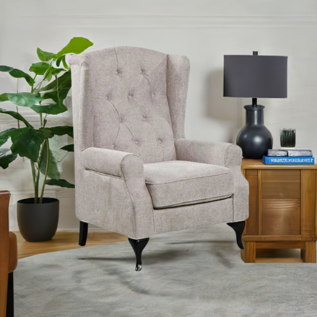 Royal Chesterfield Wing Armchair Fabric Sofa Beige