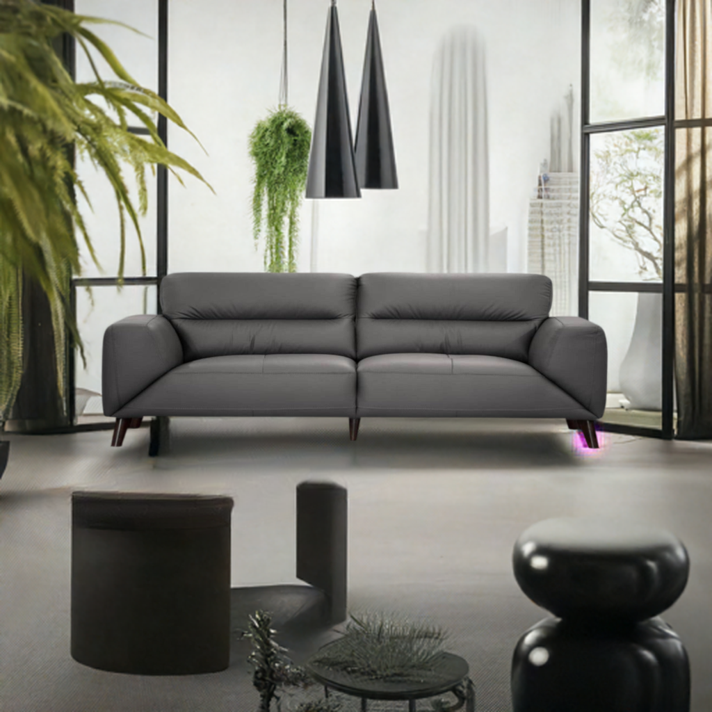 OFFO Sonoma 3 Seater Leather Sofa Gunmetal