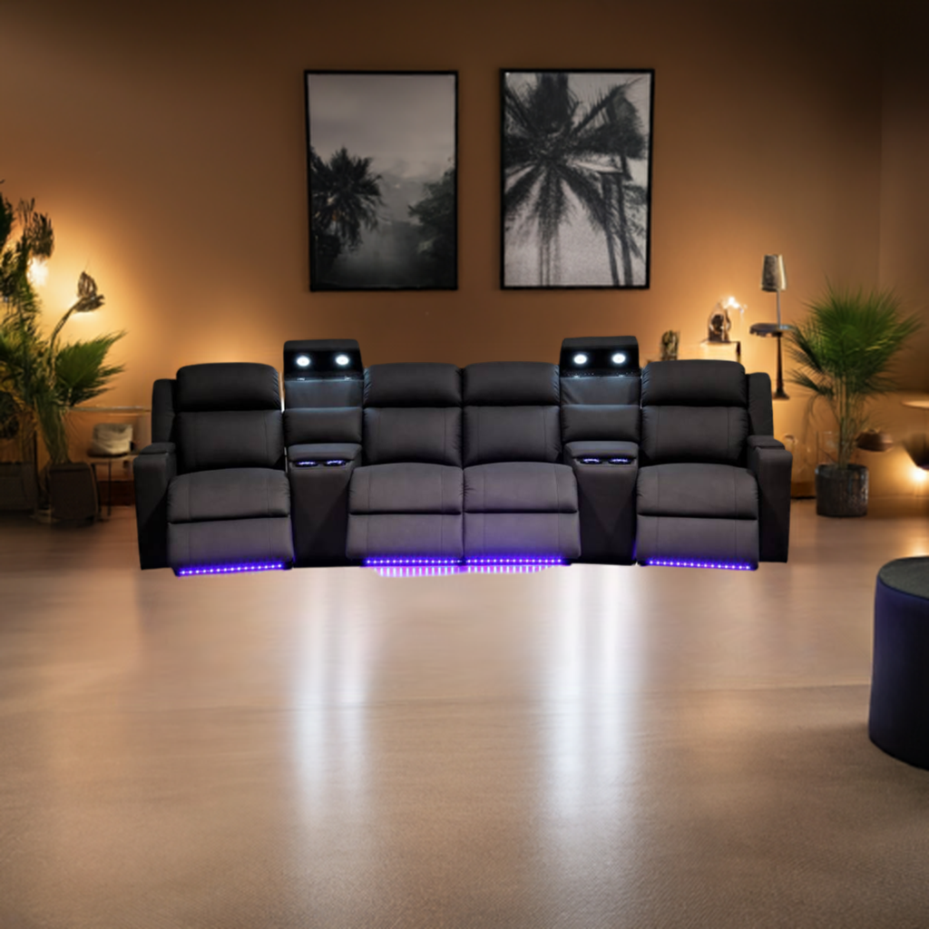 Home Cinema 4 Seater Leather Black 