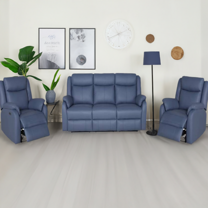 Pinnacle Electric Recliner Leather Sofa 3+1+1 Set Marine Blue