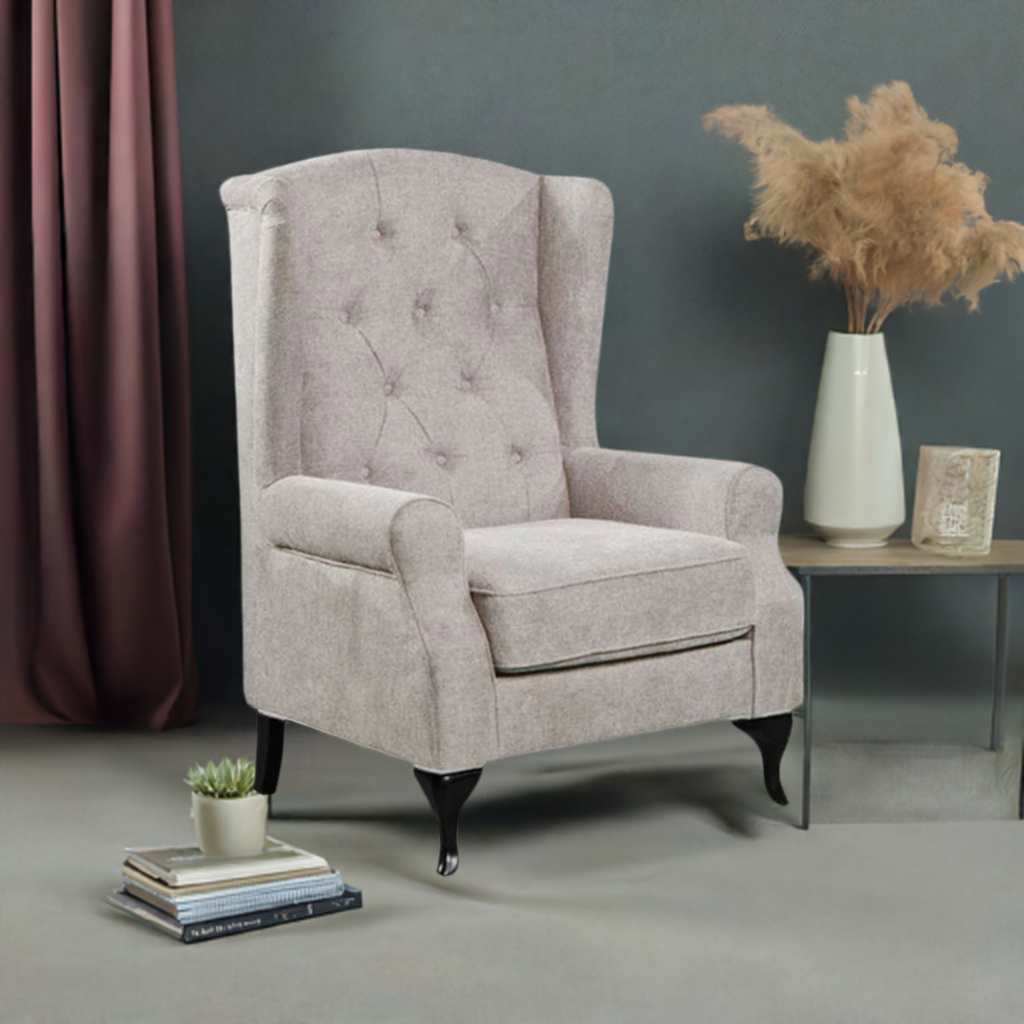 Royal Chesterfield Wing Armchair Fabric Sofa Beige