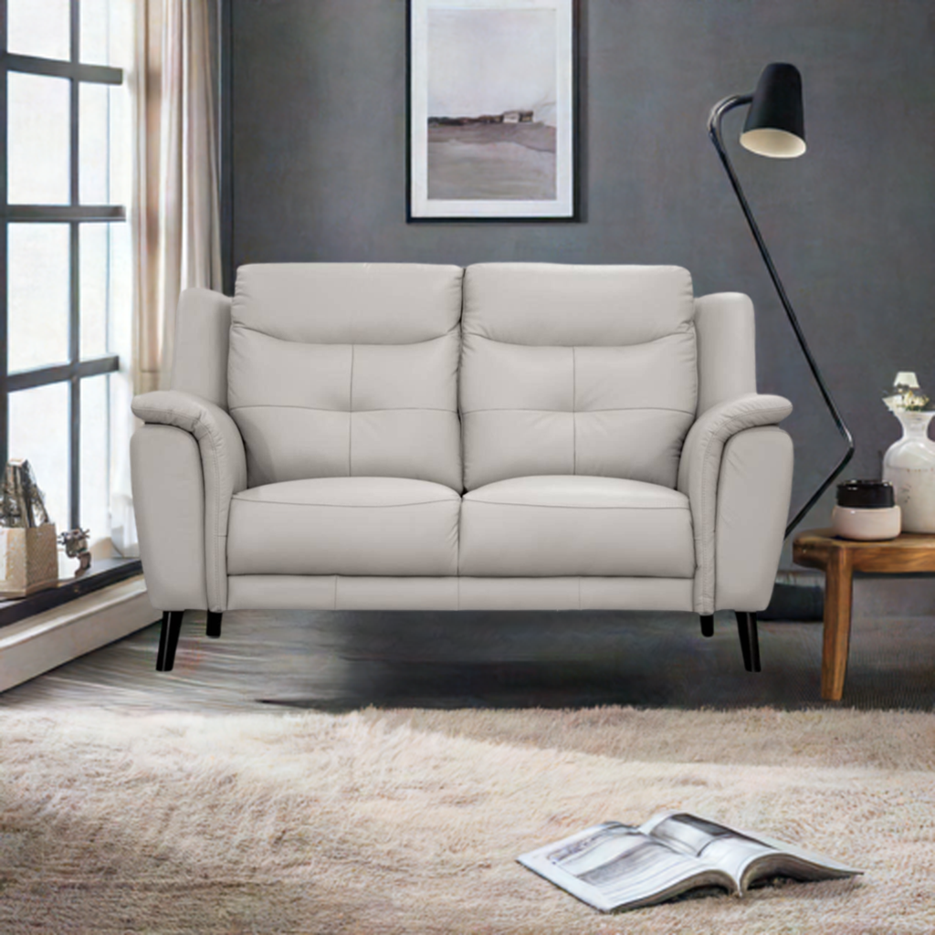 OFFO Georgia 2 Seater Leather Sofa Silver