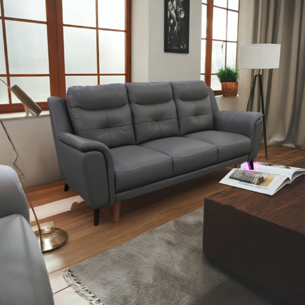 OFFO Georgia 3 Seater Leather Sofa Gunmetal